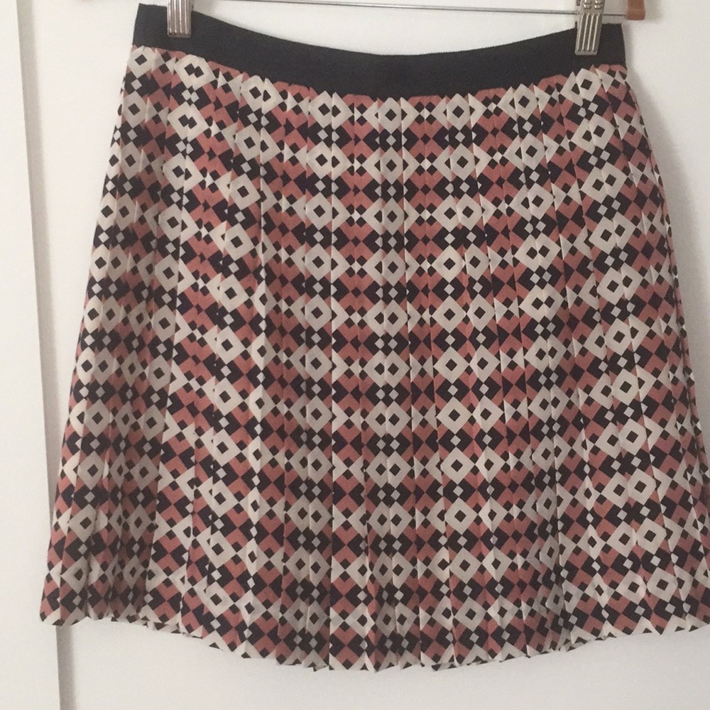 NWT J. Crew Silk Diamond Print Pleated Skirt Crepe De Chine Pink Blue sz 2